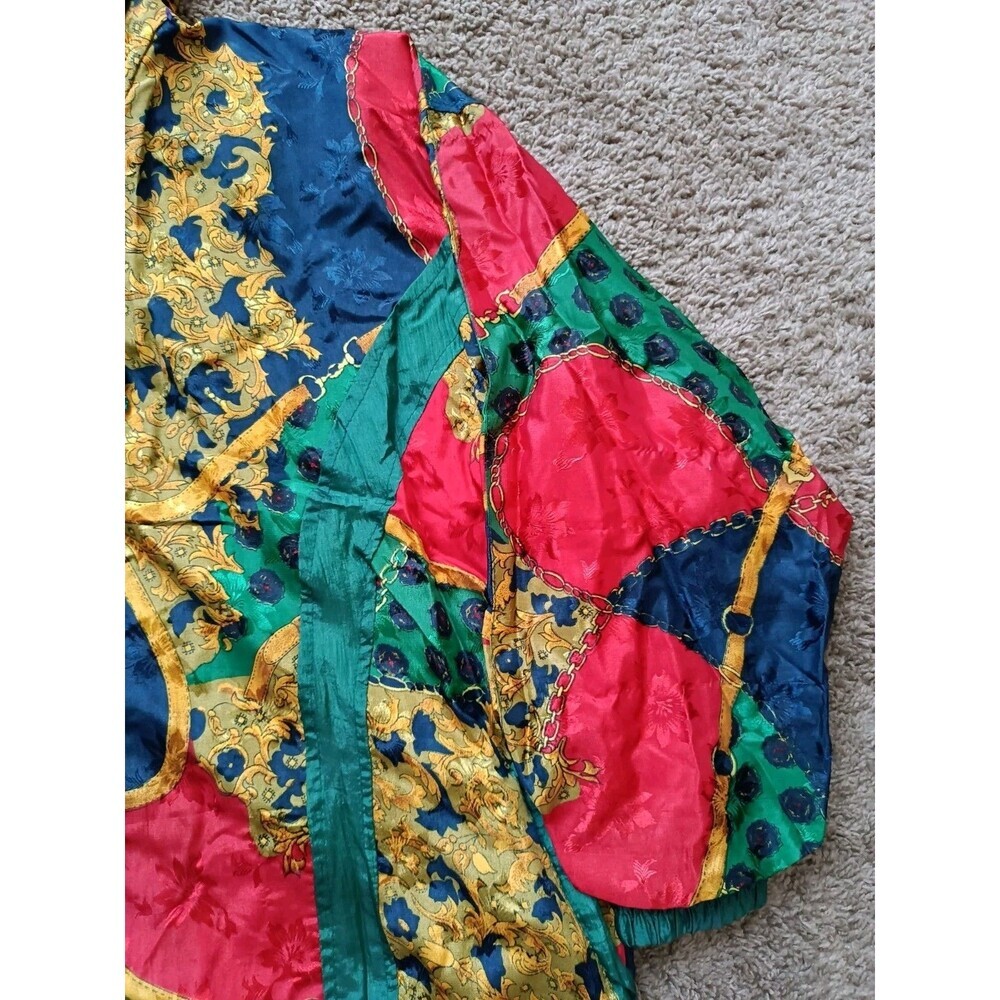 Vintage Windbreaker Jacket Women's Medium Green Baroque Full Zip Hooded 90s - Picture 3 of 8
